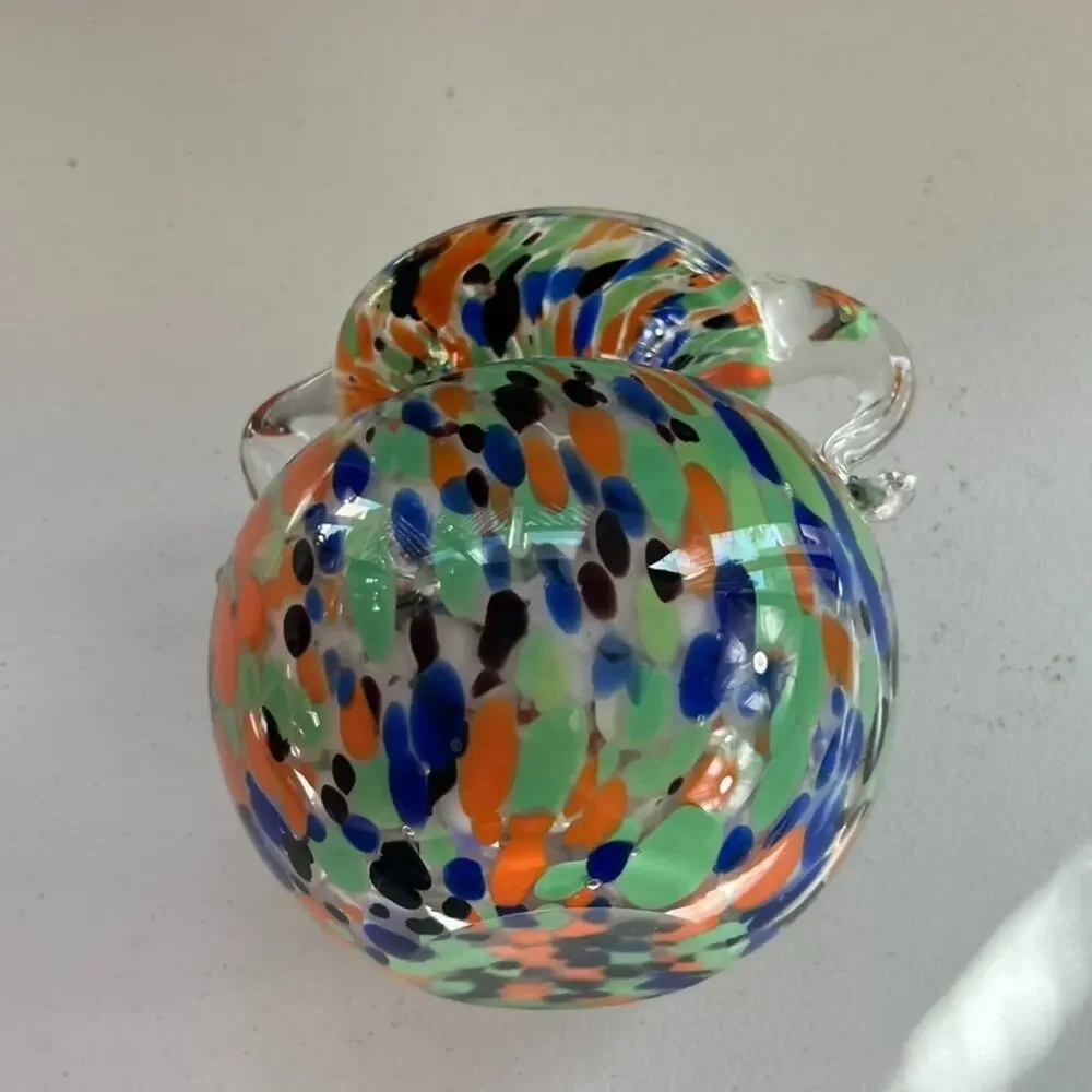 Vintage Hand Blown Art Glass Comfety Spotted Heavy Vase 2 Handles